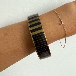 Vintage Brass & Black Striped Bangle Bracelet